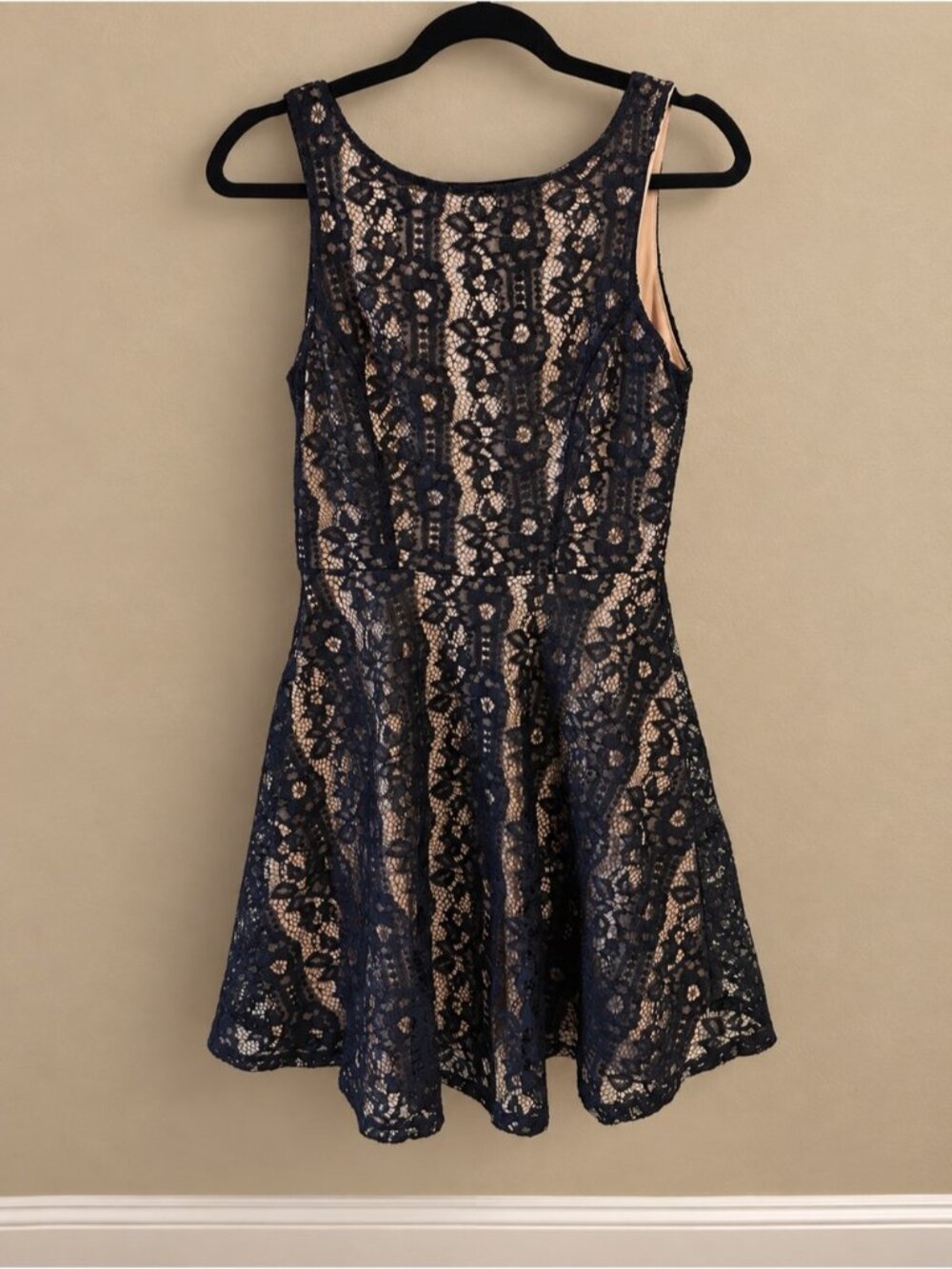 Speechless Navy Lace Mini Dress with Nude Lining